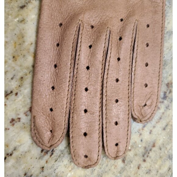 New! Women's Size S Brown Pigskin Leather Driving Gloves Knuckle Holes Stitching - Picture 4 of 12